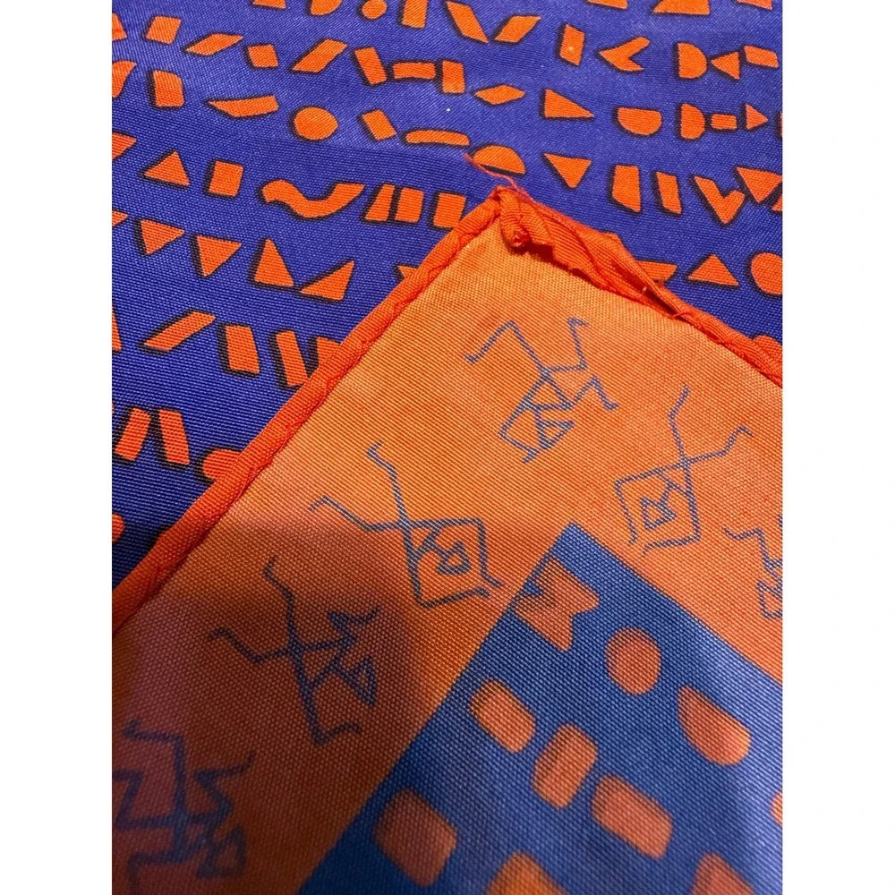 Vintage Carol Horn Silk Oblong‎ Scarf Purple Orange Geometric Stick Figure 15x41